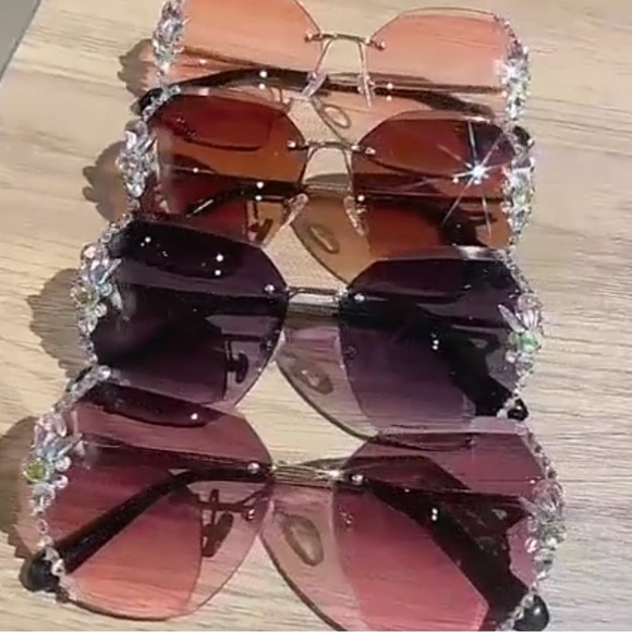 🌸 BLING SUNGLASSES PINK DIAMOND RHINESTONE CLEAR SHEER SHADES EYE COVER CHIC - Picture 2 of 3